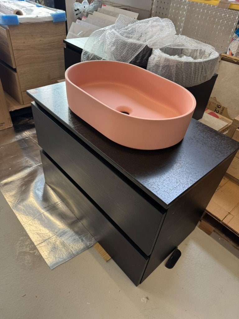 Badmeubel zwart eiken 80cm + blad + waskom roze badkamer !, Nieuw, Minder dan 100 cm, Wastafelkast, 25 tot 50 cm