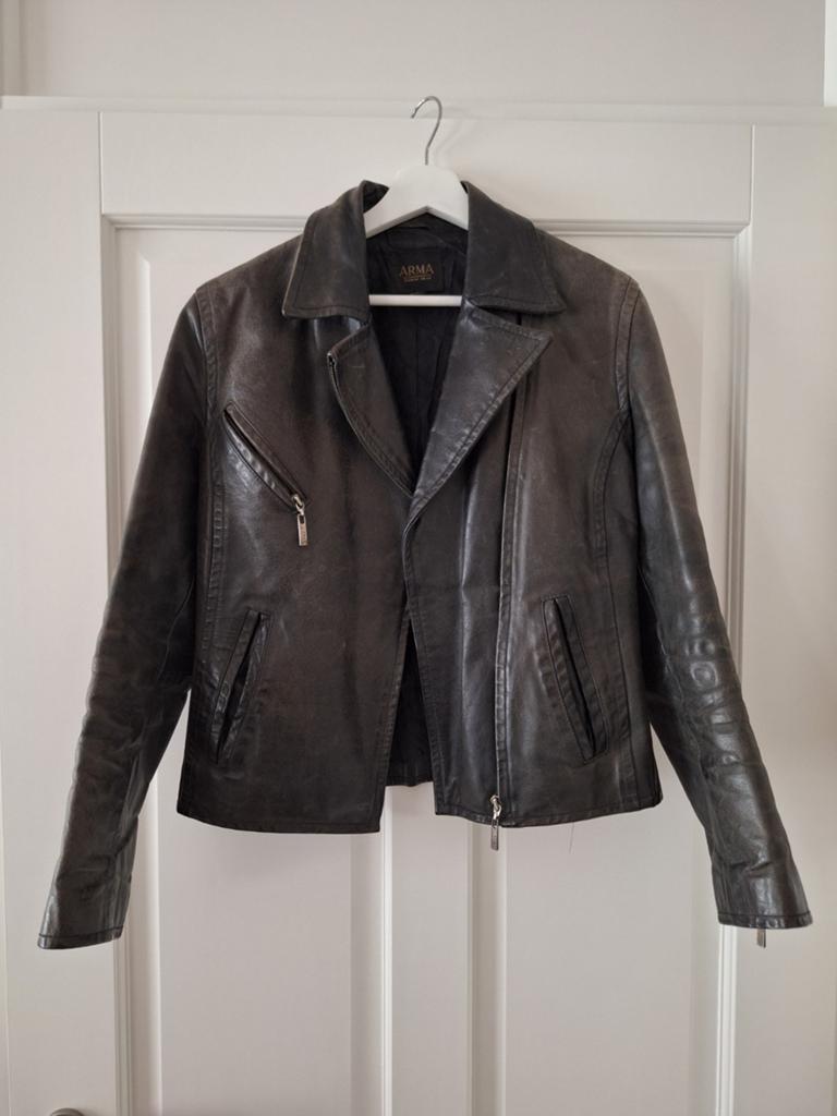 vintage ARMA leren jas groen/ zwart, Zwart, Arma, Maat 42/44 (L), Ophalen of Verzenden
