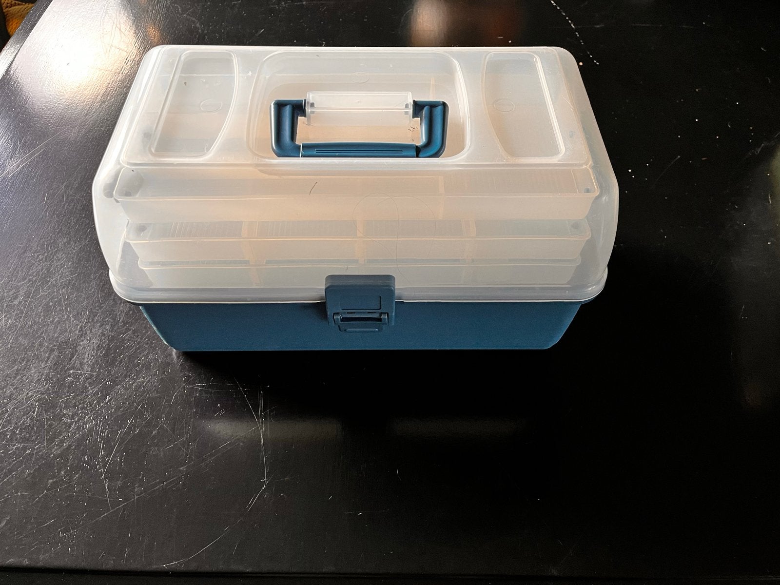 Opbergdoos met uitschuifbare vakken - Blauw/Transparant, Ophalen, Zo goed als nieuw