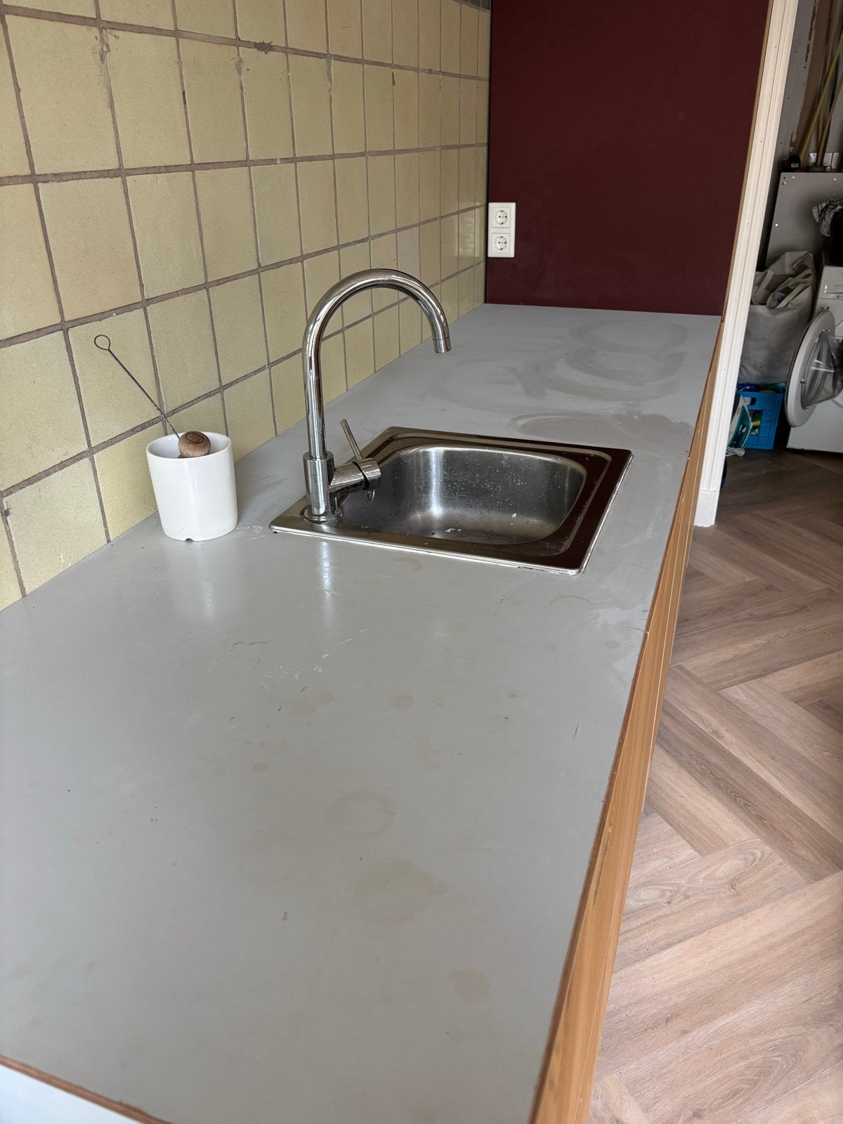 Keukenblad met wasbak en kraan, Ophalen, Metaal, Grijs, Overige typen