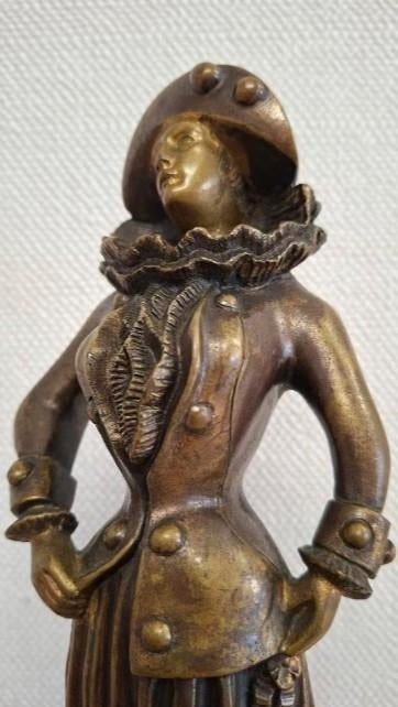Antiek bronzen beeldje, gedetailleerde Troubadour, 3,8 kg., Art nouveau, Ophalen of Verzenden, Brons, 20 - 50 cm