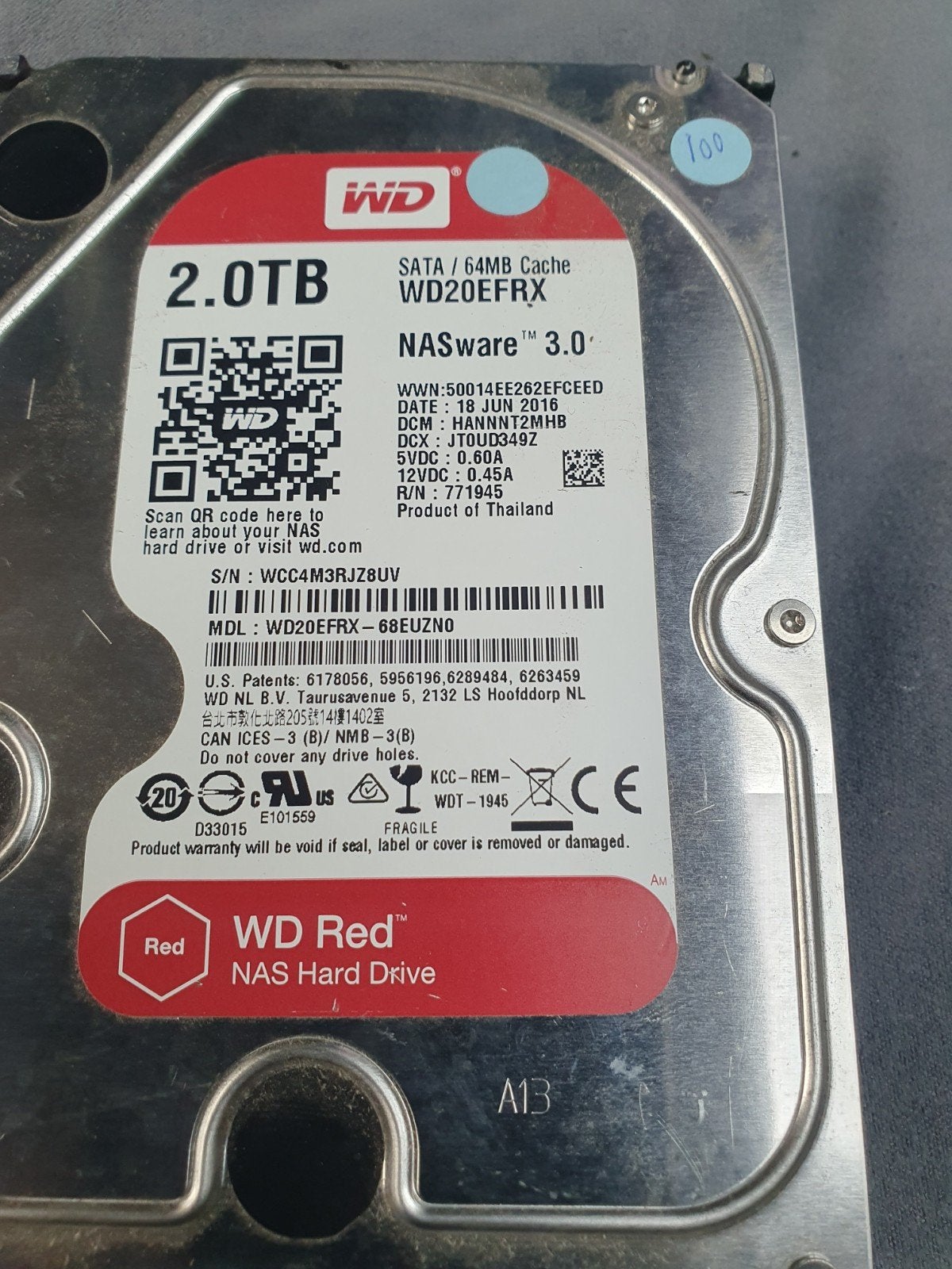 WD Red 2TB NAS Hard Drive - WD20EFRX, Computers en Software, Intern, Gebruikt, Server, WD