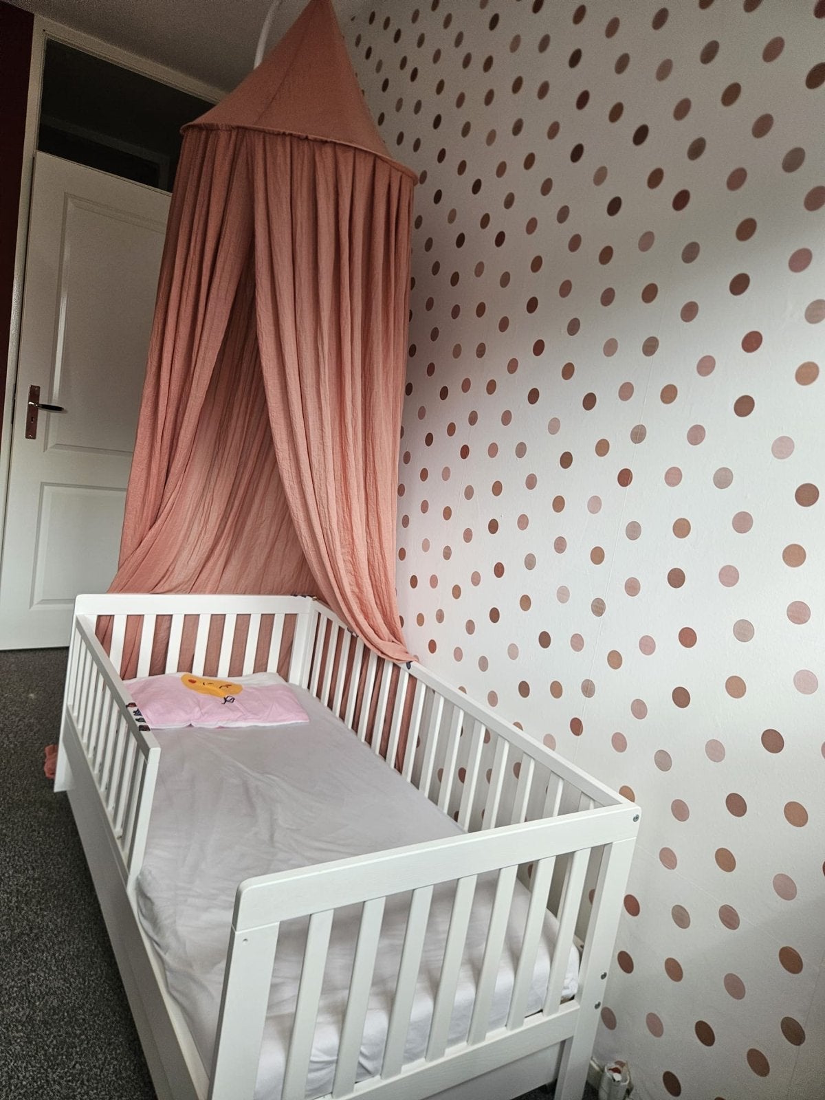 Peuterbed met hemel, matras en dekbed (overtrek), Kinderen en Baby's, Ophalen, Gebruikt, 70 tot 85 cm, 140 tot 160 cm