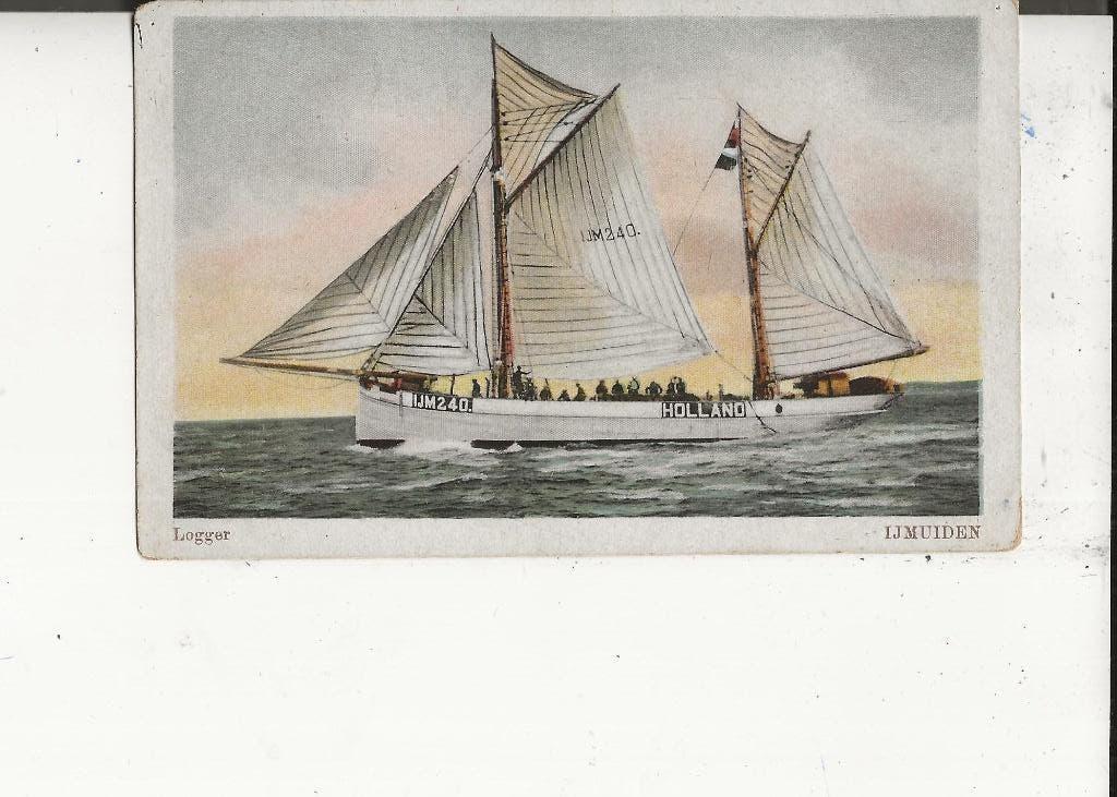 IJmuiden IJm 240 zeillogger met bemanning, Ophalen of Verzenden, Ongelopen, Noord-Holland