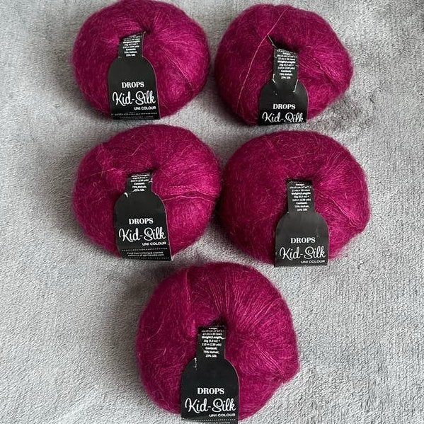Drops Kid Silk mohair wol - donkerroze - 5 bollen, Ophalen of Verzenden, Nieuw, Breien, Wol of Garen