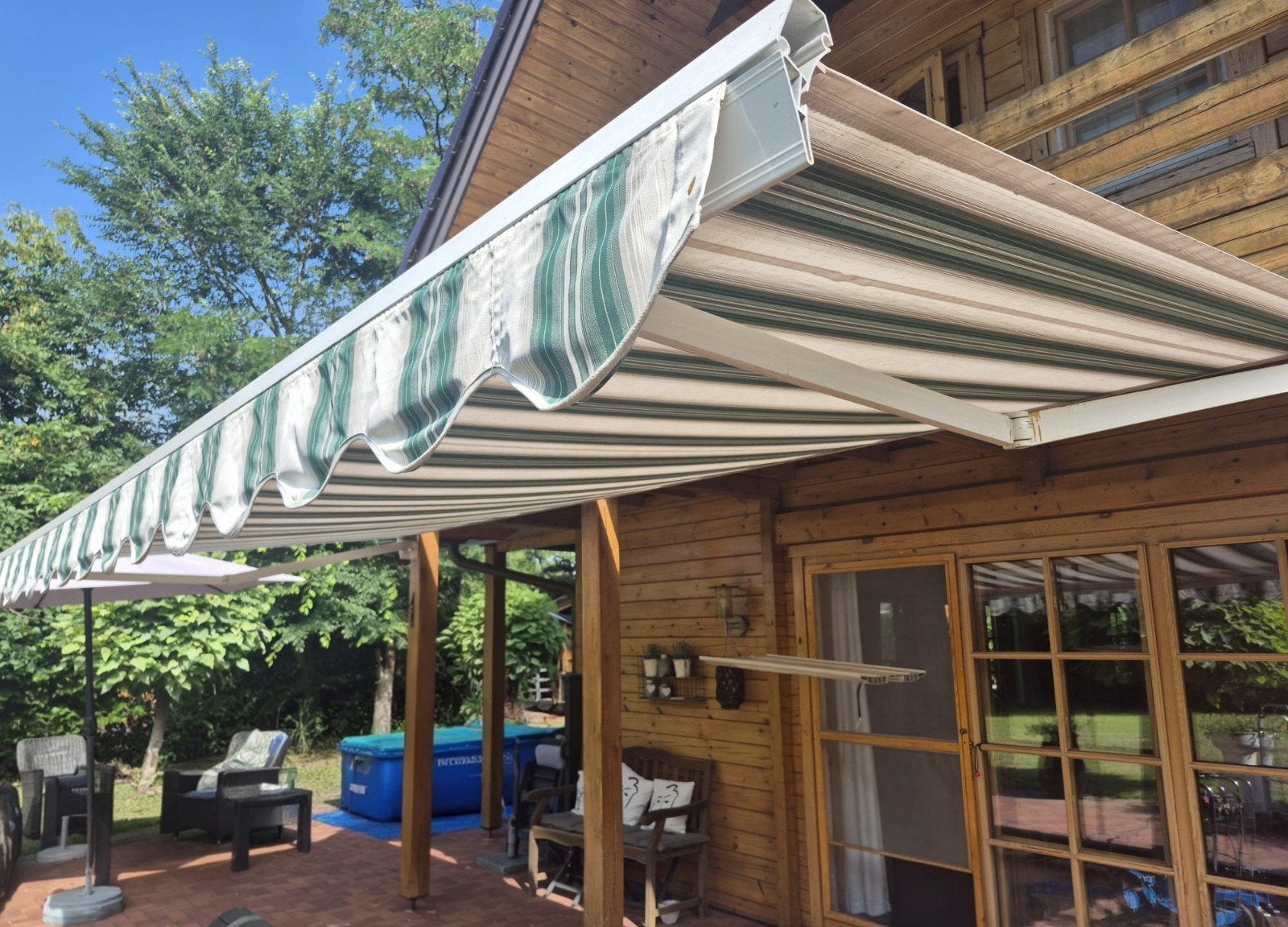 Zonnescherm 5.5m x 2.5m met slinger, Tuin en Terras, Ophalen, Gebruikt