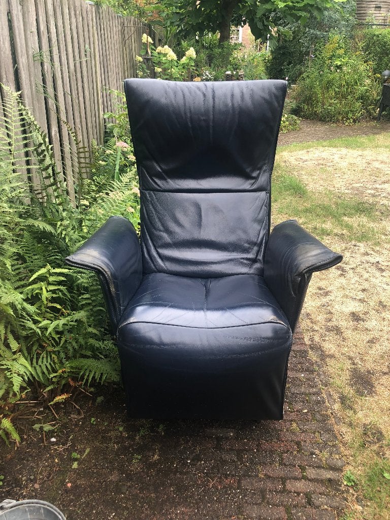 Jori relaxstoel donkerblauw leer, Huis en Inrichting, Fauteuils, Ophalen, Gebruikt, 50 tot 75 cm, Leer