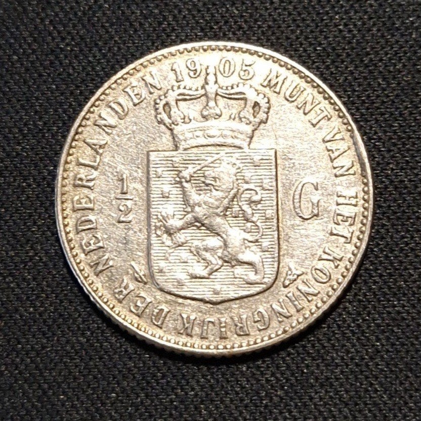 1/2 gulden 1905, Postzegels en Munten, ½ gulden, Verzenden, Zilver, Koningin Wilhelmina
