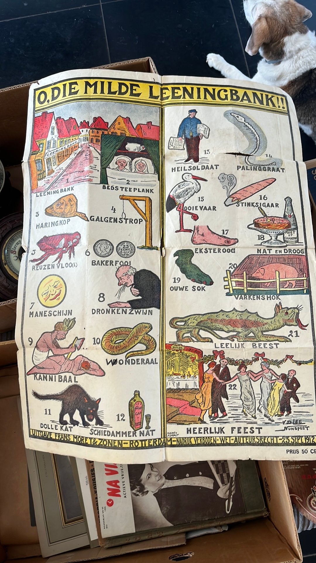 100jaar oude poster van “O,die milde Leeningbank !! 1912, Ophalen of Verzenden