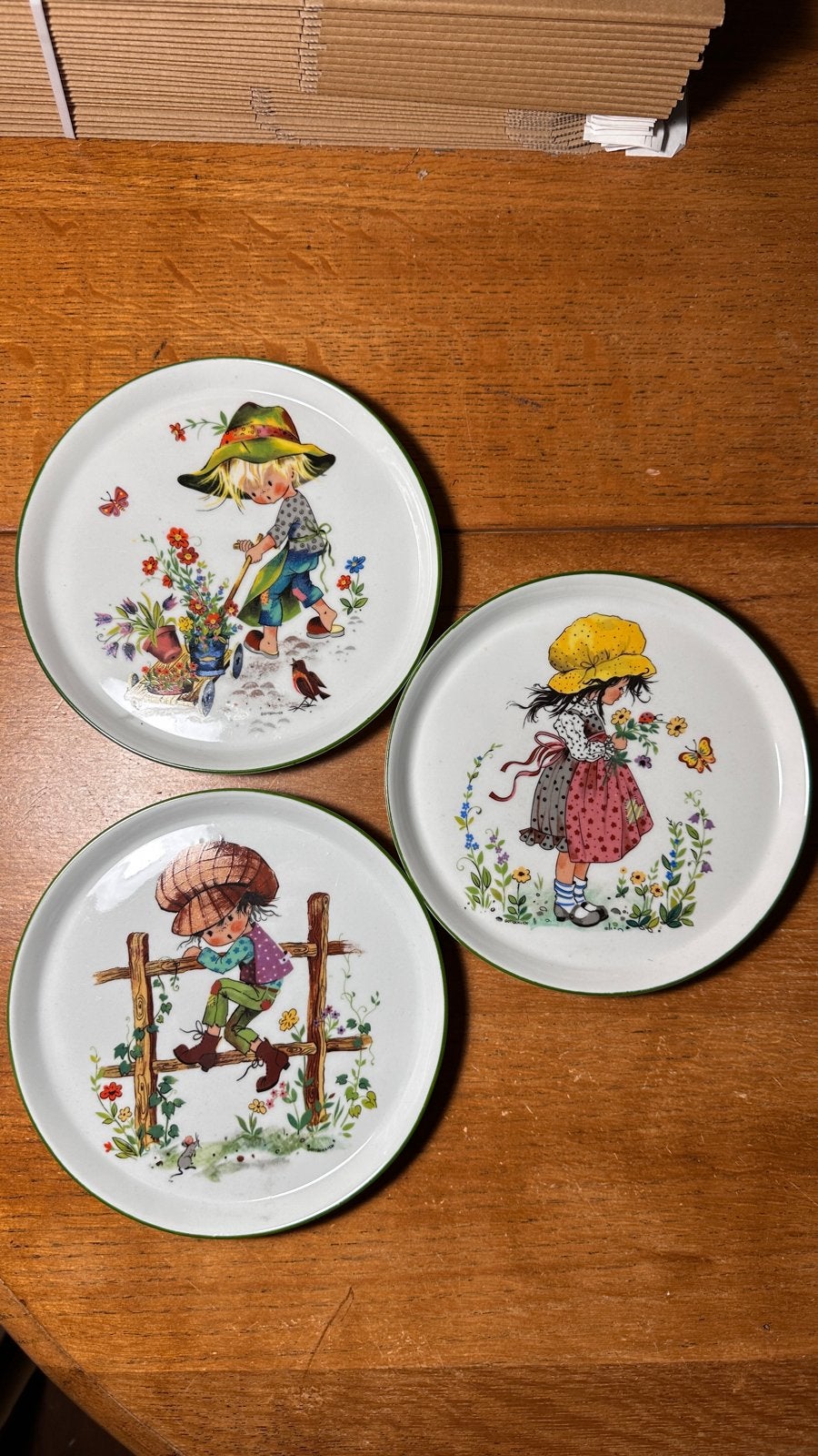 Set van 3 vintage kinderborden met schattige illustraties, Ophalen of Verzenden