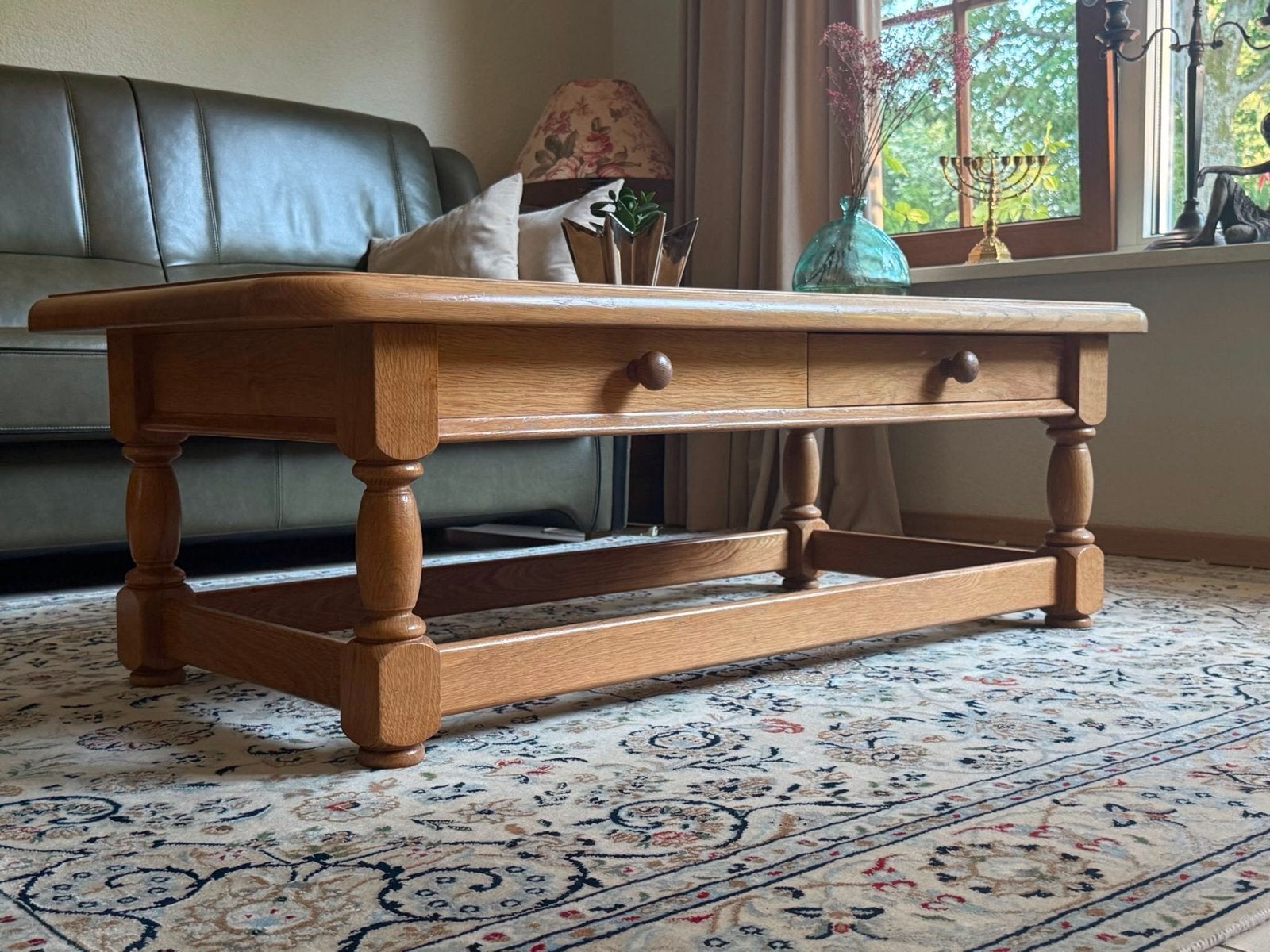 Eiken Salontafel met Lades - Meubelfabriek Oisterwijk, Huis en Inrichting, Tafels | Salontafels, Ophalen, Gebruikt, 100 tot 150 cm