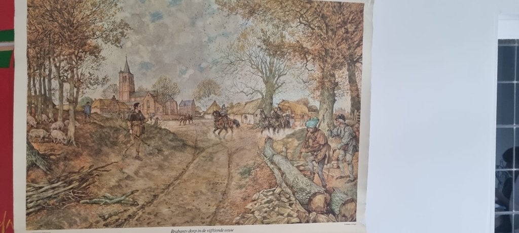 mooie schoolkaart van een Brabants dorp in de 15e eeuw, Antiek en Kunst, Ophalen of Verzenden, Geschiedenis