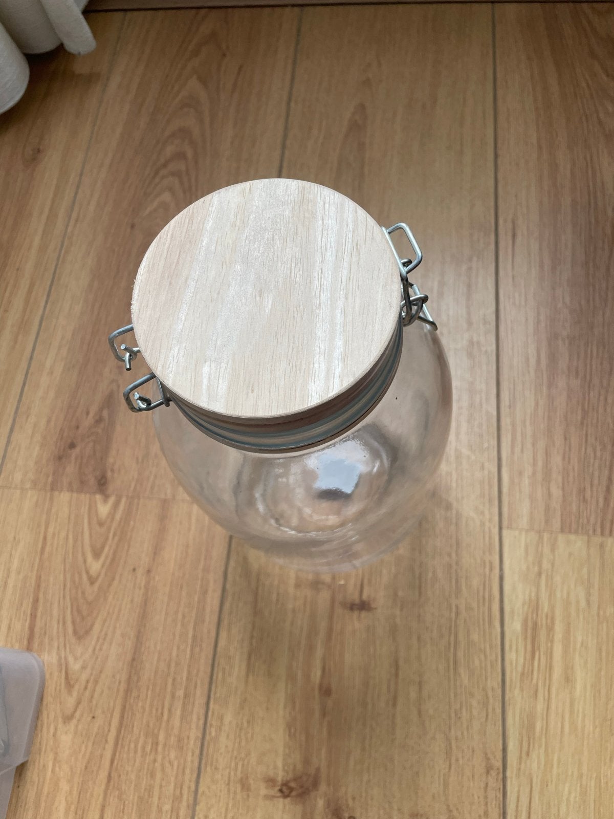 Glazen voorraadpot met houten deksel en beugelsluiting, Huis en Inrichting, Keuken | Keukenbenodigdheden, Ophalen of Verzenden