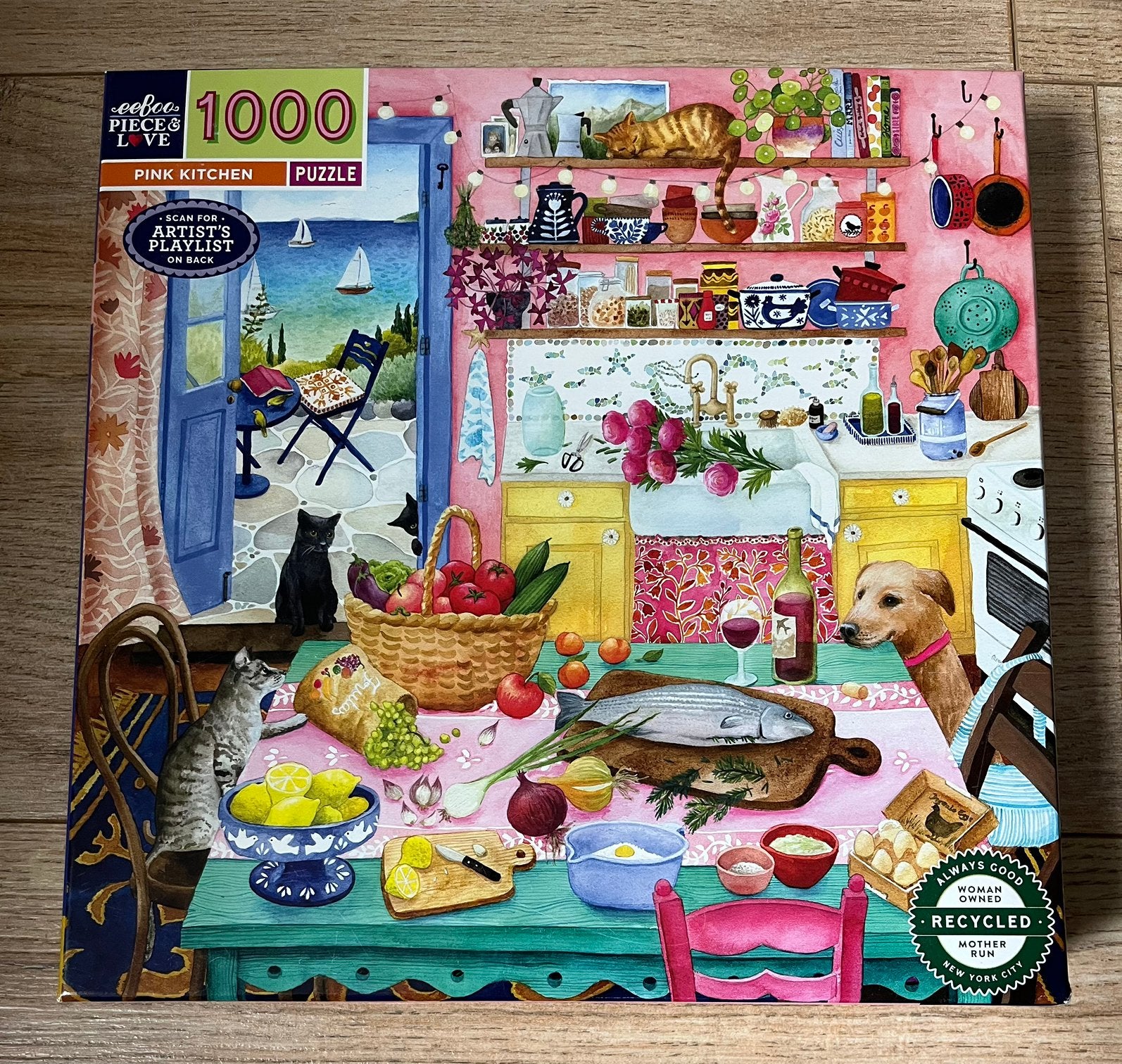 Eeboo puzzel 1000 stukjes Pink Kitchen, Ophalen of Verzenden, 500 t/m 1500 stukjes, Zo goed als nieuw