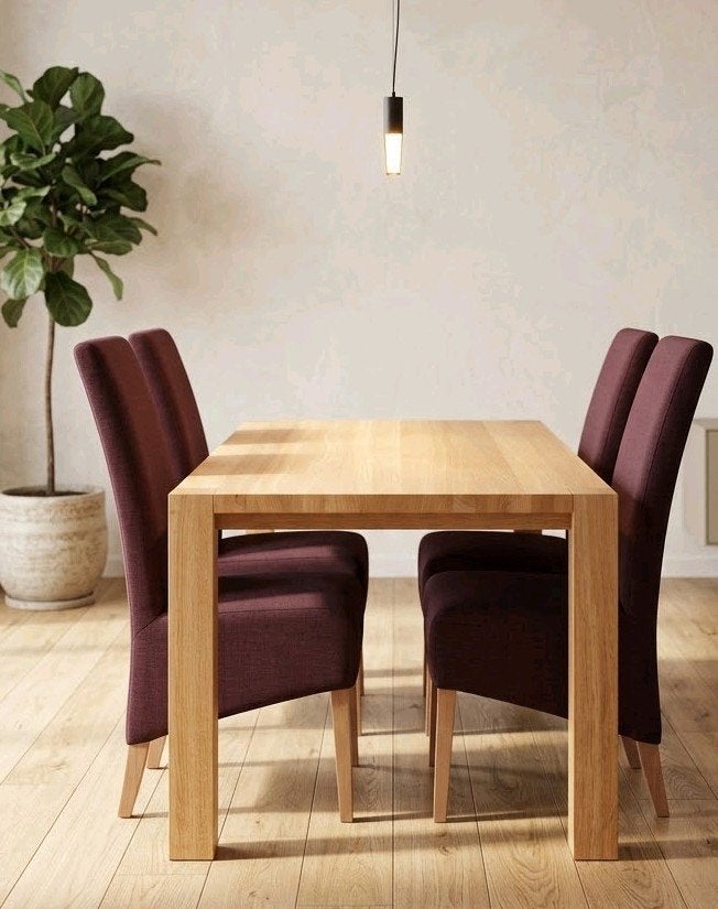 Blank eiken eettafel 77x85x160 cm met 4 stoelen - Zeer goed, Huis en Inrichting, Ophalen, Eikenhout, 50 tot 100 cm, Zo goed als nieuw