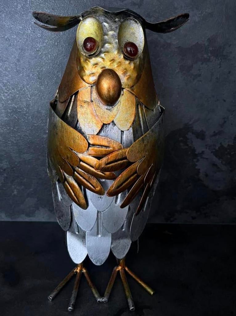 Leuke metalen meneer de uil Voor binnen & buiten. 30 cm hoog, Verzamelen, Ophalen of Verzenden, Zo goed als nieuw, Dier