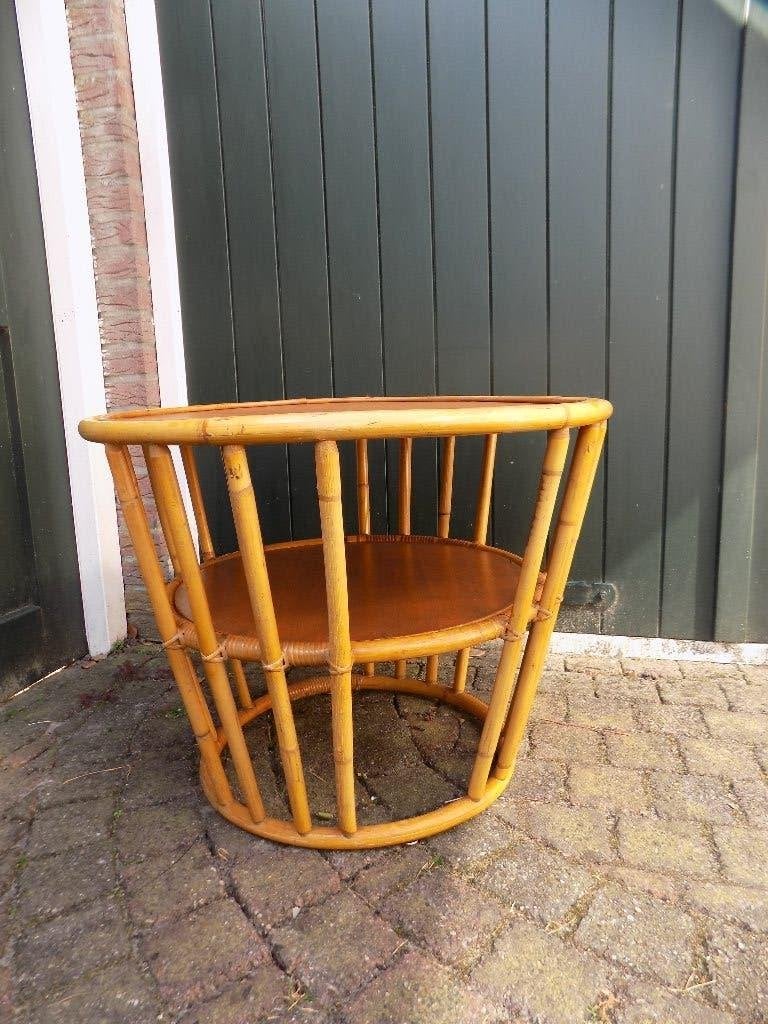Vintage rotan tuintafel serre plantentafel salontafel rond, Ophalen of Verzenden, Gebruikt, Natuurlijk materiaal