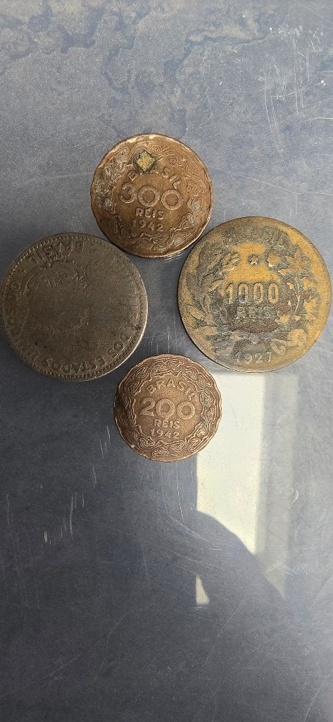 Brazil Coin Set (4 Pcs) WWII Era & Rare Scalloped Edge Réis!, Ophalen of Verzenden, Zuid-Amerika, Setje