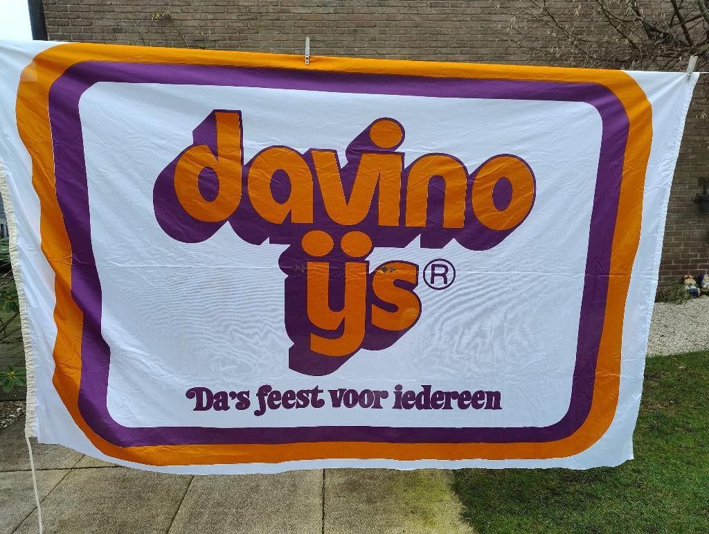 reclame vlag DAVINO IJS afm 2.30 x 1.45 mtr, Ophalen of Verzenden, Gebruikt