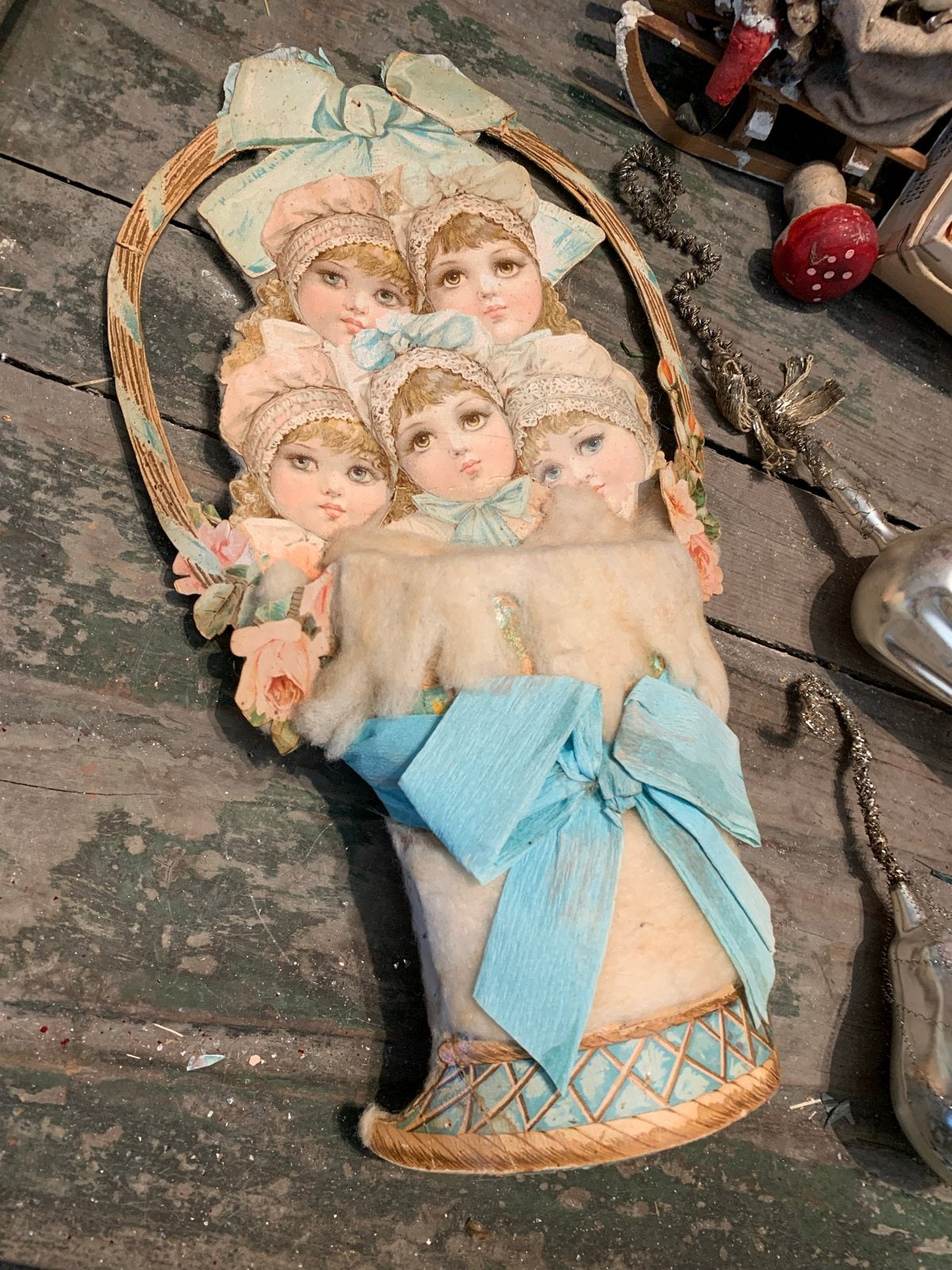 Oude antieke kerstversiering met watte, Diversen, Gebruikt, T, Ophalen of Verzenden, N