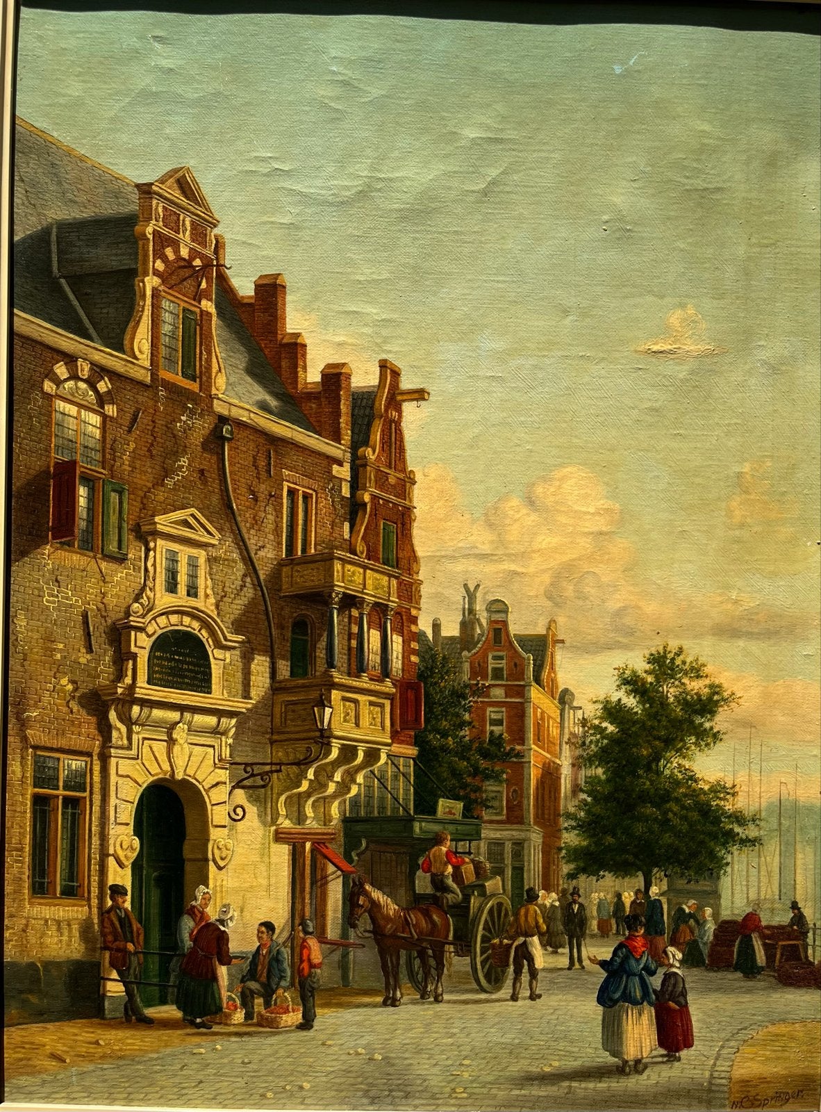 Oud Hollands Stadsgezicht van Amsterdam, Antiek en Kunst, Kunst | Schilderijen | Klassiek, Doek, Oud hollands, Ophalen of Verzenden