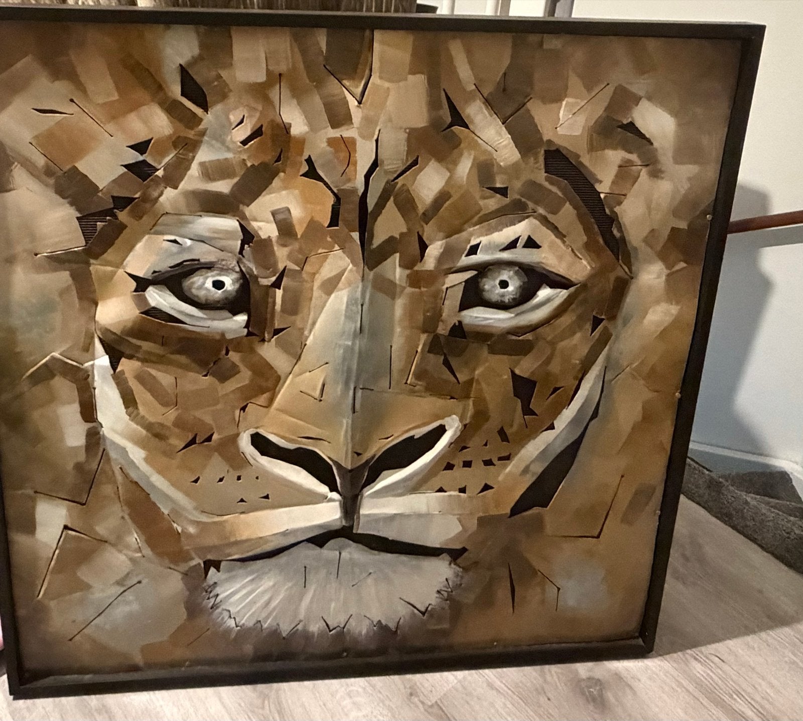 Abstract Leeuwenkop Schilderij - Modern Kunstwerk, Antiek en Kunst, Kunst | Schilderijen | Klassiek, Ophalen, Dieren, Handgeschilderd