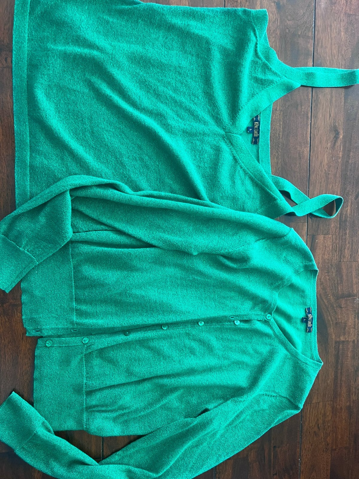 King Louie Groene Glitter Top en Vest Set Maat L, Verzenden, Zo goed als nieuw, Maat 42/44 (L), Groen