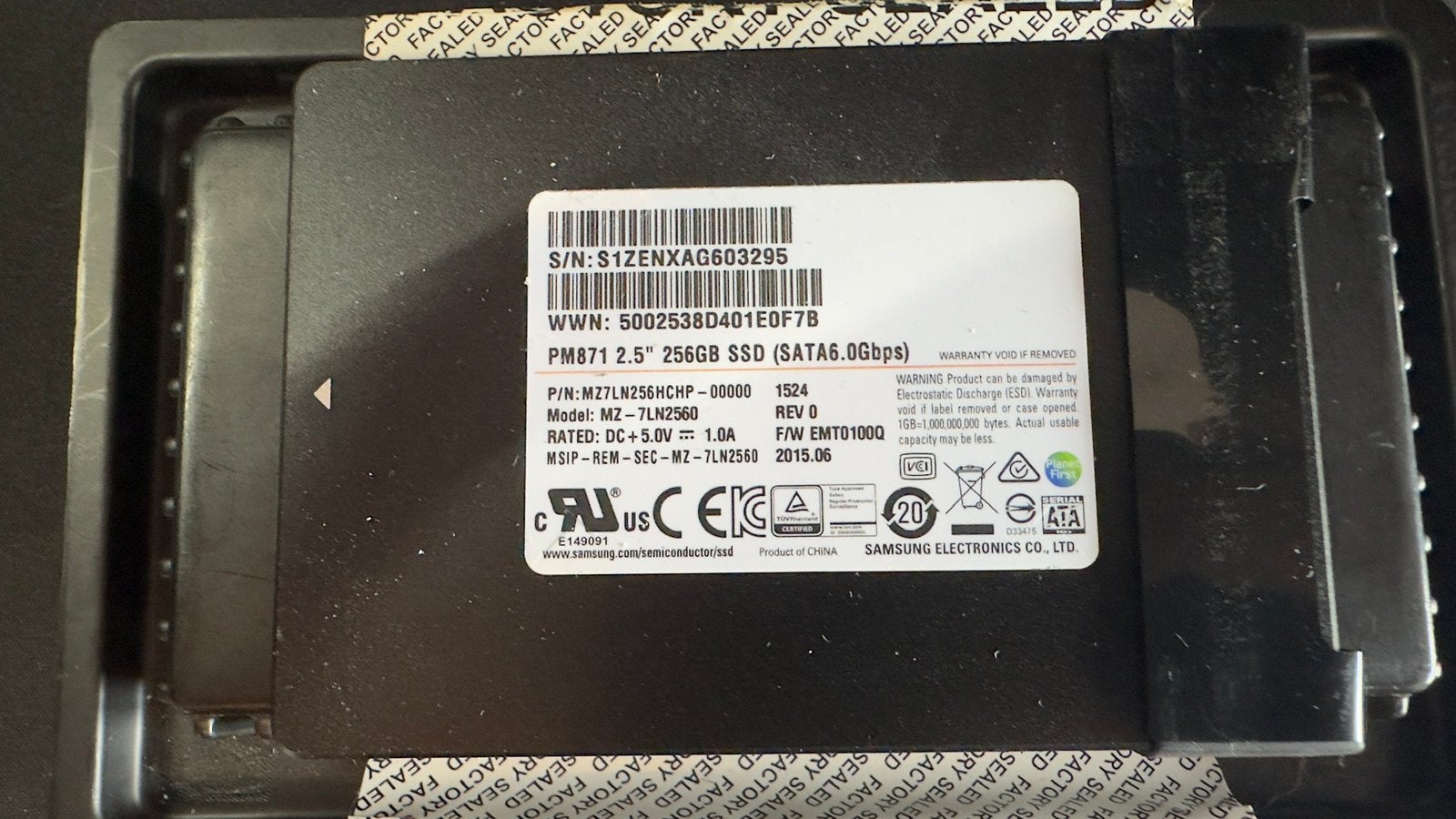 Samsung CM871 256GB 2.5 inch SATA SSD, Computers en Software, Harde schijven, Gebruikt, Ophalen of Verzenden, Laptop, 256gb