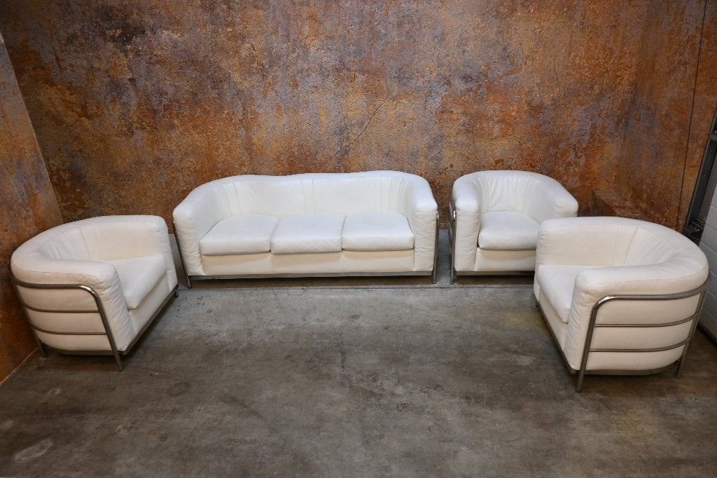 Als NIEUW! witte leren Zanotta Onda designbank + stoelen, Driepersoons, Ophalen of Verzenden, Zo goed als nieuw, Rechte bank