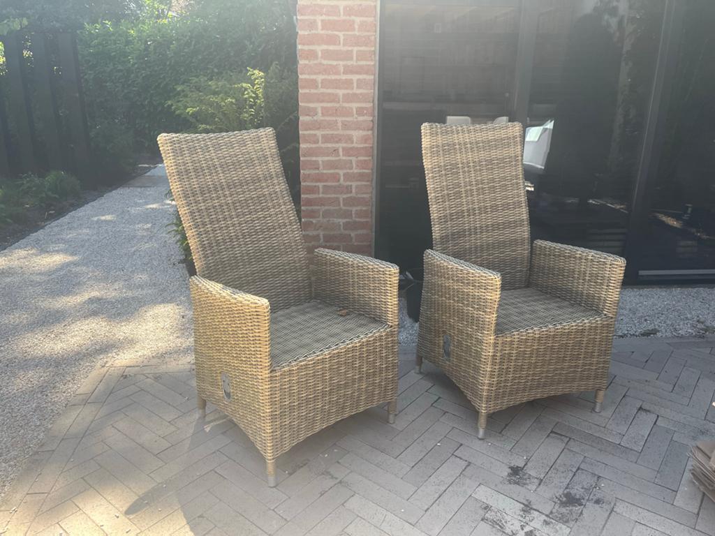 2x Rotan tuinstoelen met hoge rugleuning verstelbaar, Huis en Inrichting, Stoelen, Ophalen, Gebruikt, Twee, Overige kleuren