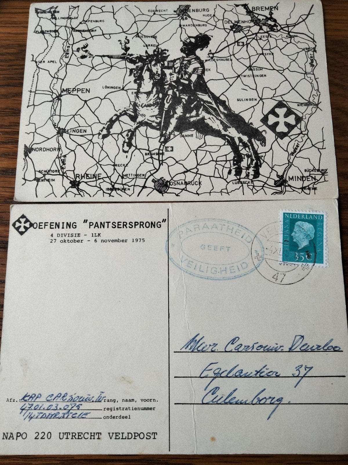 Veldpostkaart Oefening Pantserprong 1975, Verzamelen, Ophalen of Verzenden, 1960 tot 1980, Gelopen, Utrecht