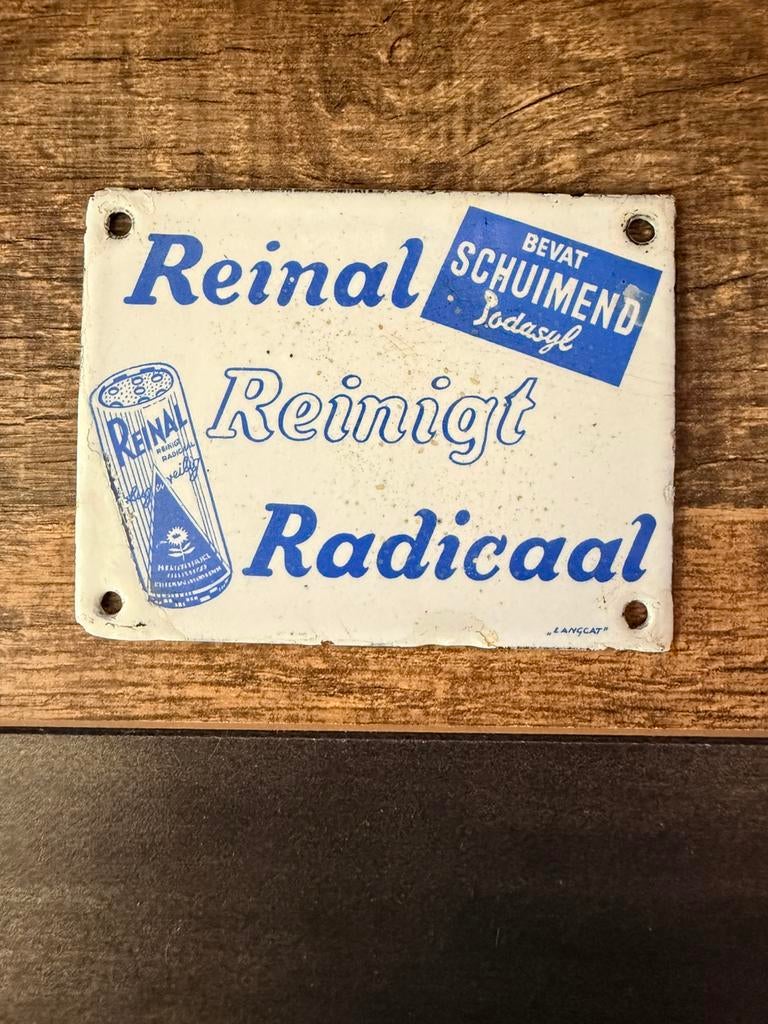 Klein emaille bordje bord Reinal reclame deurpostje, Verzamelen, Merken en Reclamevoorwerpen, Ophalen of Verzenden, Zo goed als nieuw