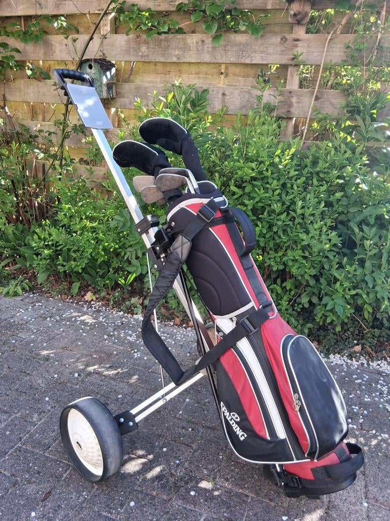 Golfkar met golftas en clubs, Sport en Fitness, Golf, Ophalen, Gebruikt, Golfkar