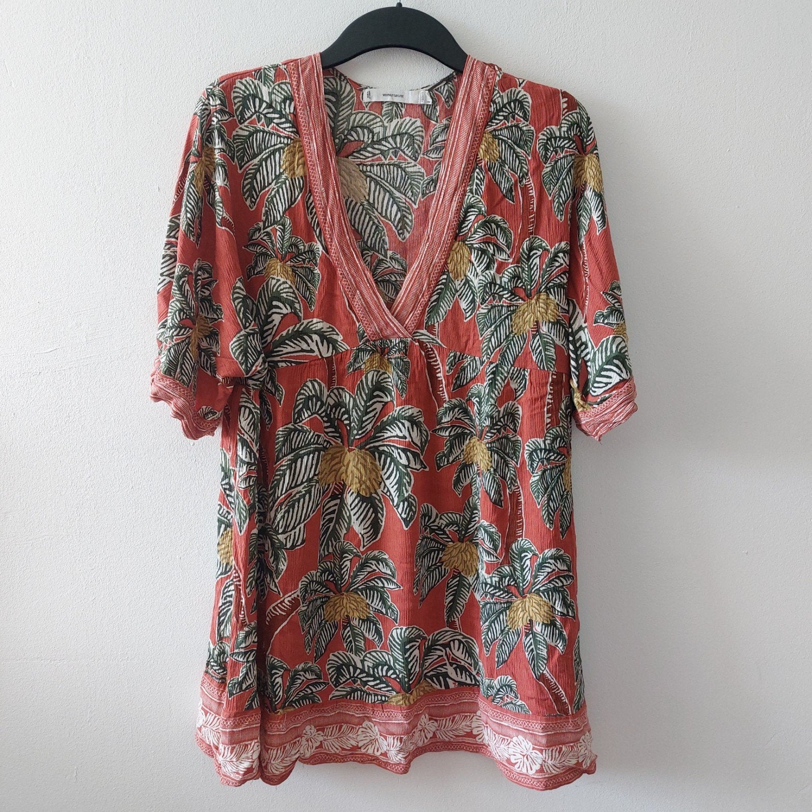 Woman Secret tropical boho kort tuniek jurkje L, Maat 42/44 (L), Ophalen of Verzenden, Zo goed als nieuw, Oranje