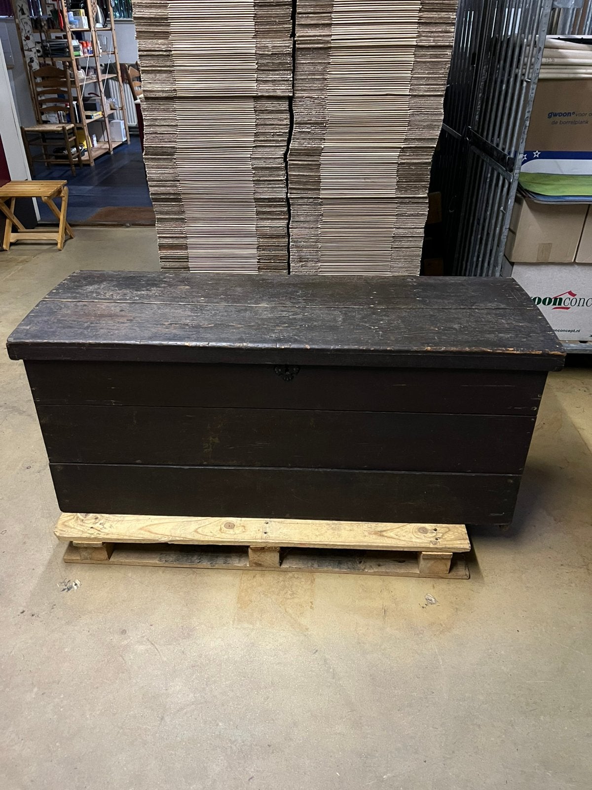 Antieke Dekenkist, Hutkoffer, Scheepskist, Opbergkist + Lade, Huis en Inrichting, Woonaccessoires | Kisten, Ophalen, 50 – 75, Gebruikt