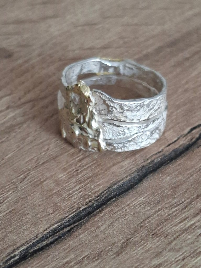 Ring zilver goud uniek, Ophalen, 18 tot 19, Zo goed als nieuw, Dame of Heer