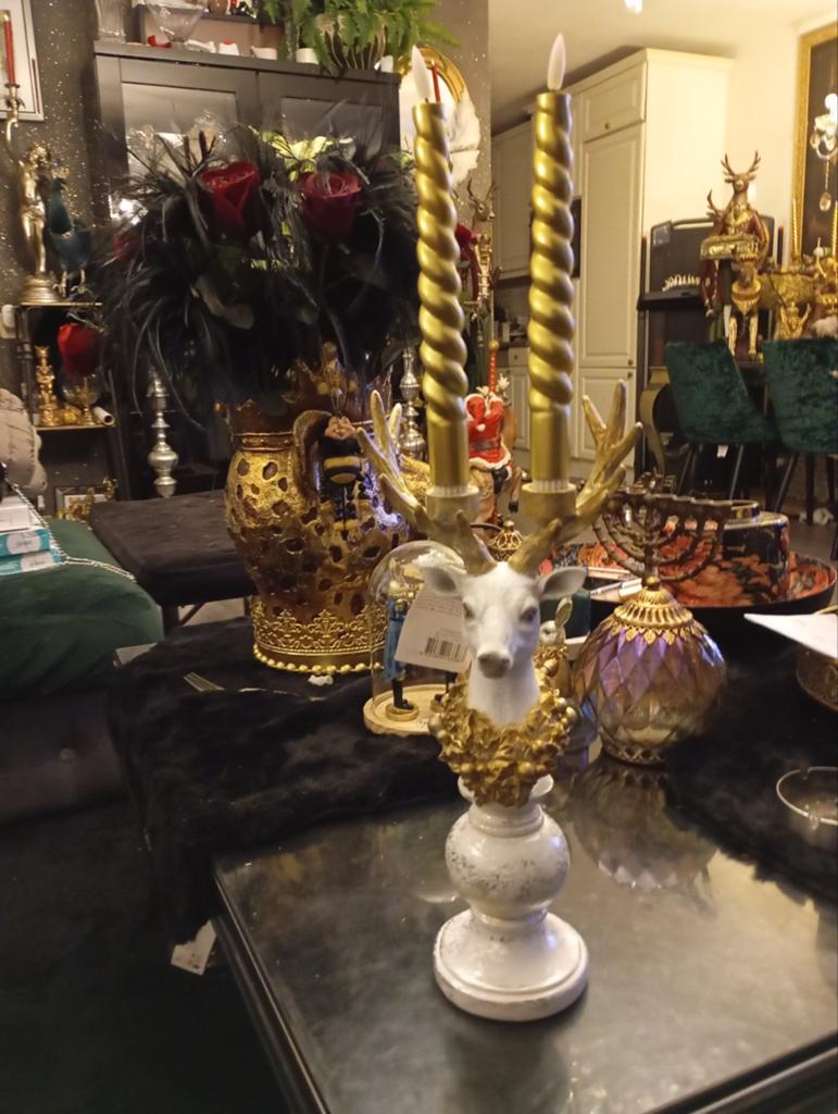 Decoratieve Kandelaar Hert met Gouden Gewei, Overige materialen, Wit, Nieuw, Ophalen of Verzenden