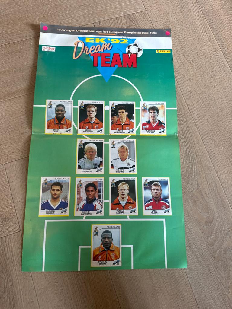 Panini EK 92 Dreamteam Poster met Bergkamp & Van Basten, Ophalen of Verzenden, Gebruikt, Stickers en Plaatjes