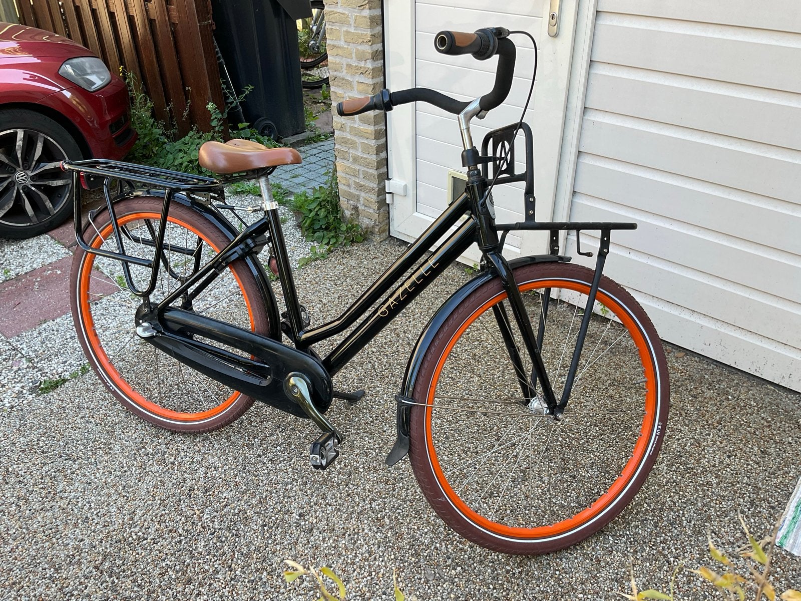 Gazelle Transportfiets Dames - Zwart met Oranje Details, Ophalen, Terugtraprem, Gebruikt, 47 tot 50 cm