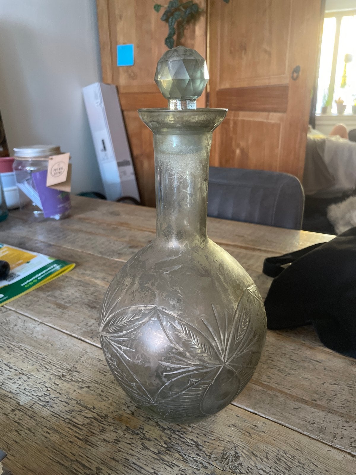 Vintage karaf met geslepen stop, 31 cm hoog, Ophalen