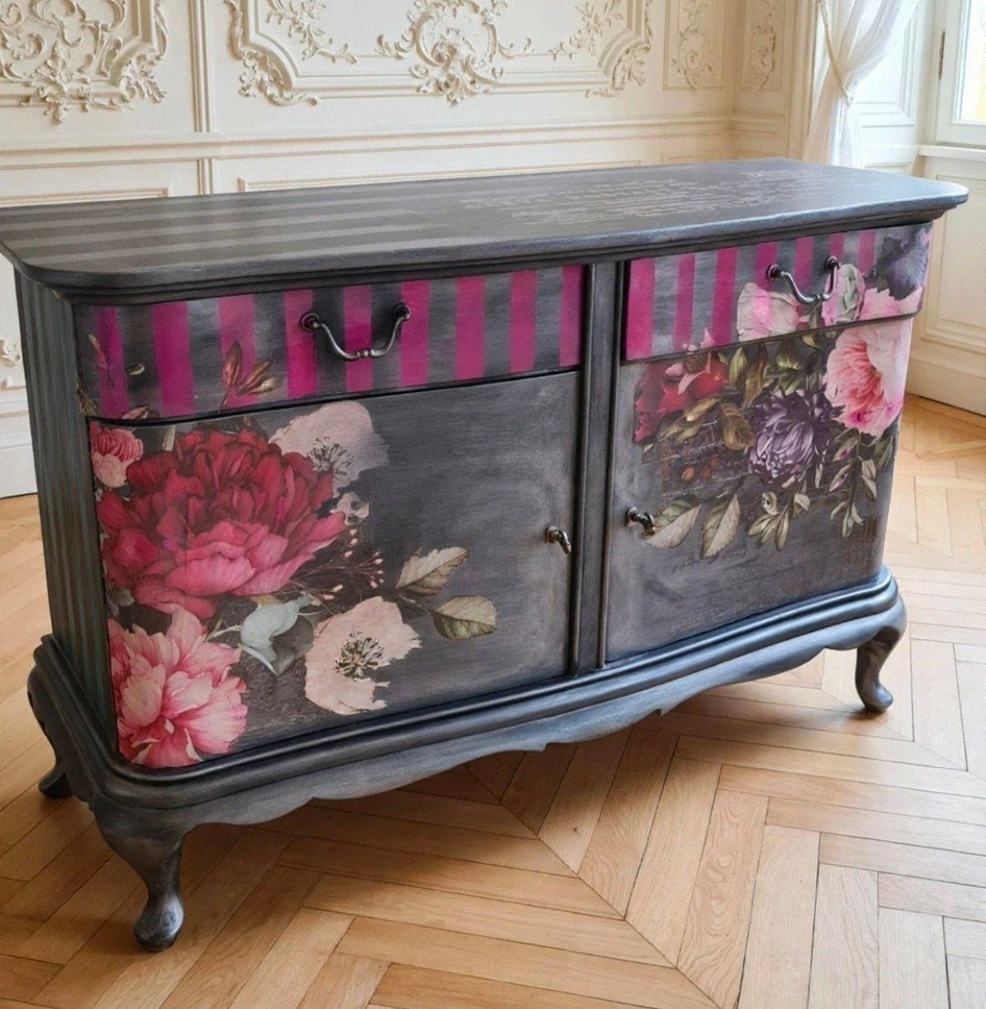 Uniek bloemen dressoir - Handgeschilderd & Vintage, Antiek en Kunst, Ophalen