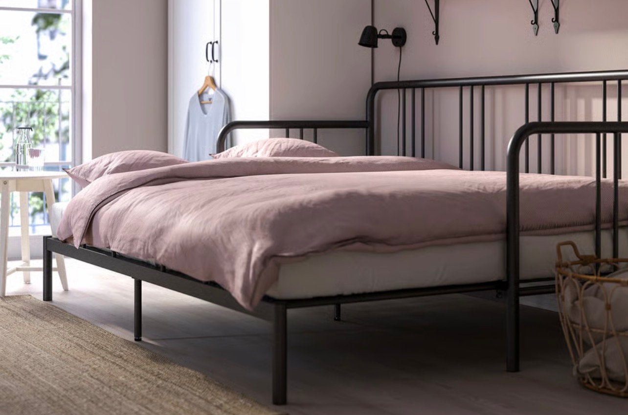Ikea zwart metalen bed/ bank., Ophalen, Verstelbaar, Eenpersoons, Zwart