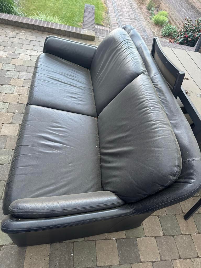 Zwarte leren bank - 2-zits, Huis en Inrichting, Ophalen, Gebruikt, 150 tot 200 cm, Tweepersoons