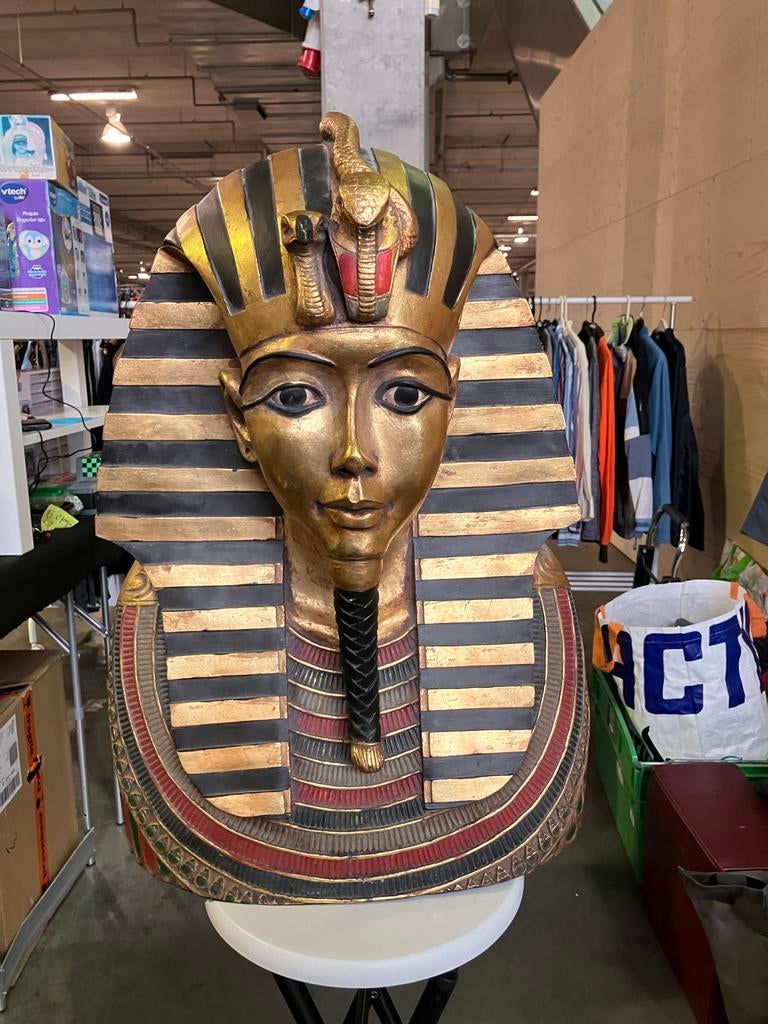 Grote Egyptische Toetanchamon Buste Wanddecoratie, Antiek en Kunst, Wanddecoratie, Hout, Klassiek, Beschilderd