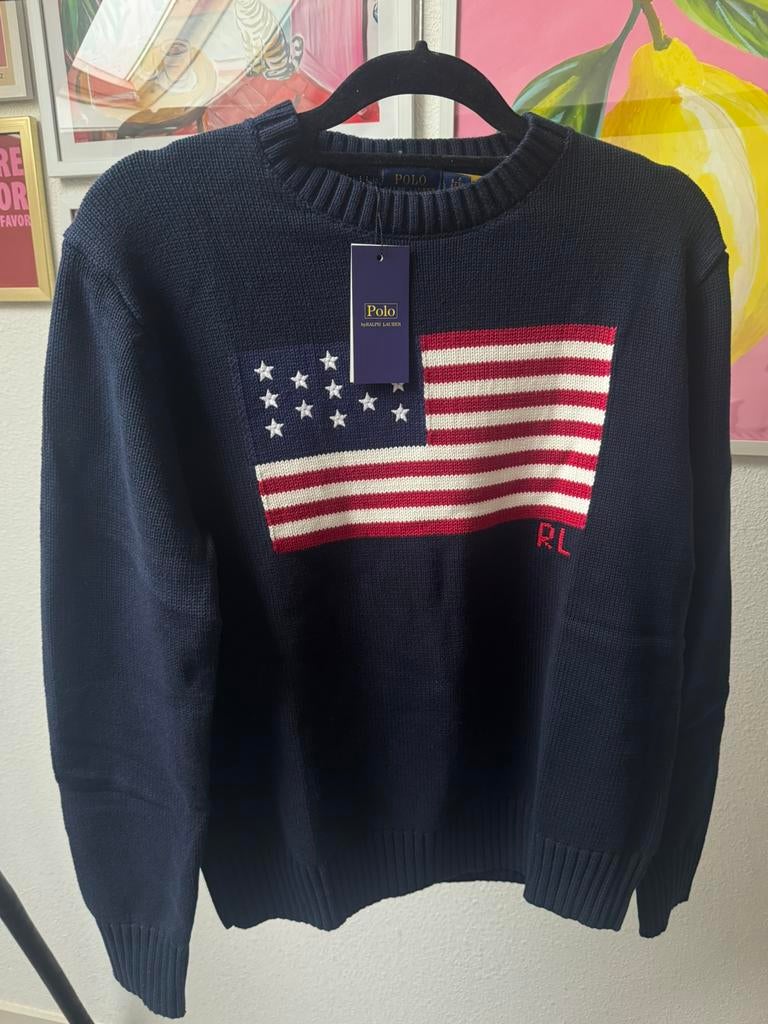 Ralph Lauren sweater met vlag - nieuw!, Kleding | Dames, Truien en Vesten, Ophalen of Verzenden, Nieuw, Maat 38/40 (M), Blauw