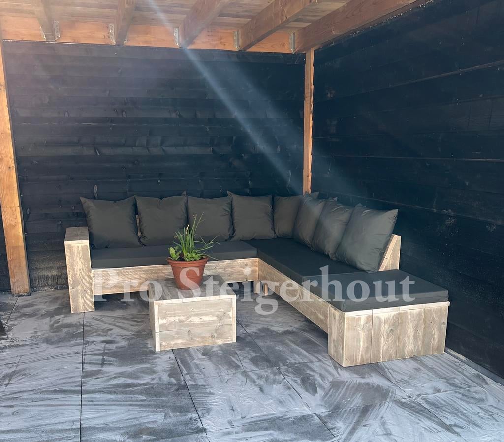 Steigerhout Loungebank Hoekbank Tuinbank Tuinset Loungeset, Steigerhout, Nieuw, Ophalen of Verzenden, Loungeset