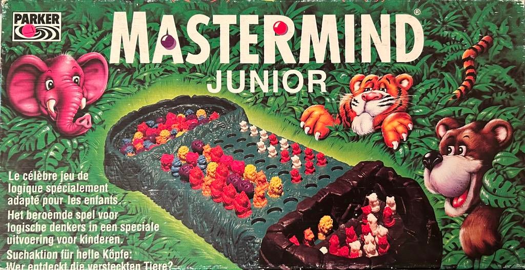 Mastermind junior van Parker, Hobby en Vrije tijd, Gezelschapsspellen | Overige, Zo goed als nieuw, Een of twee spelers, Ophalen of Verzenden