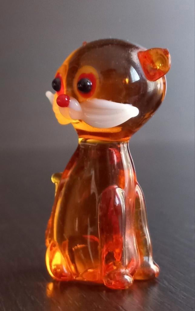 Zeldzame glas beeldje van een kat figuur ca .5 cm hoog, Ophalen of Verzenden