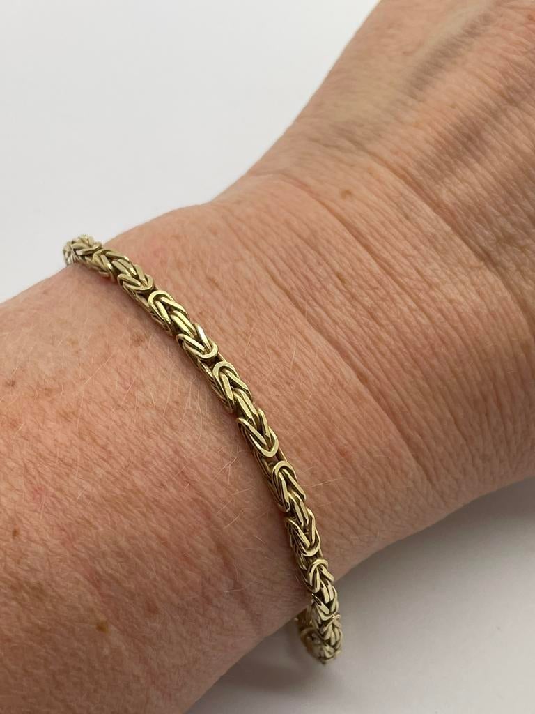 C456 Prachtige zilveren armband koningsschakel goudkleur, Ophalen of Verzenden, X, Goud, Zilver
