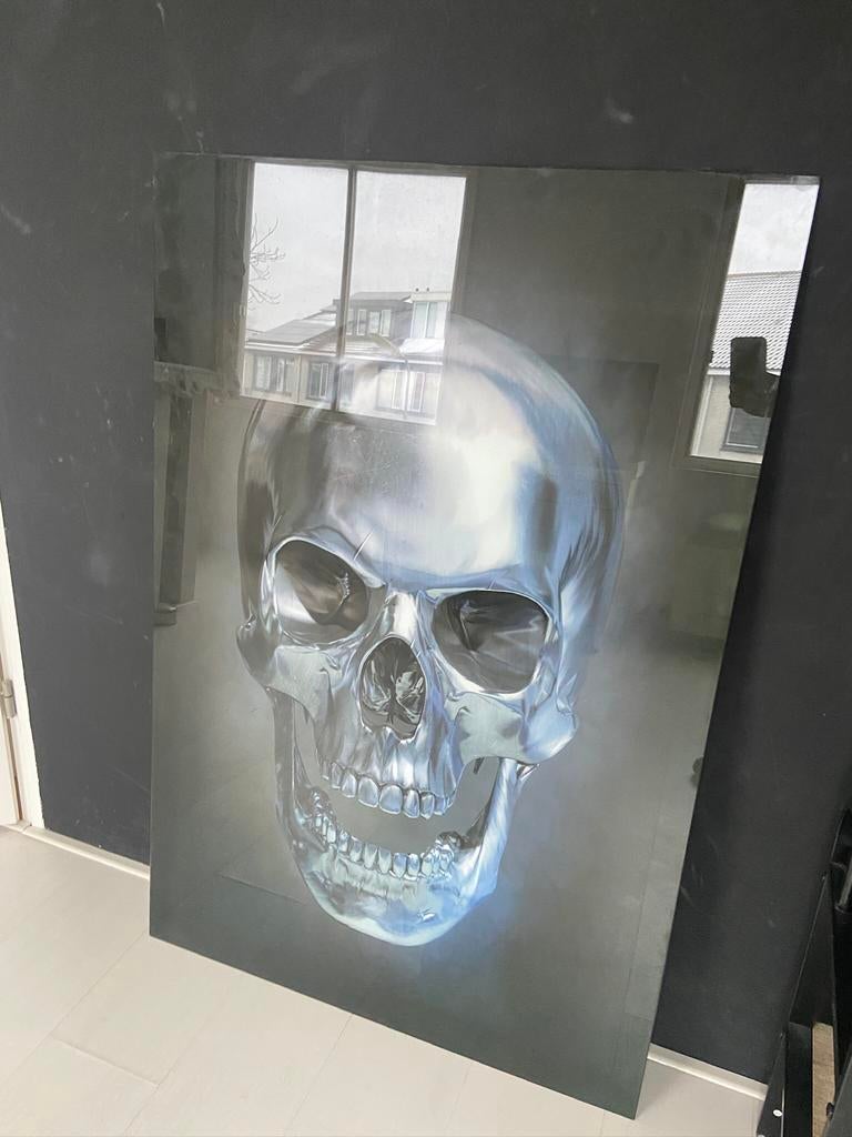 Prachtig Glazen Schilderij "Chrome Skull", Ophalen of Verzenden